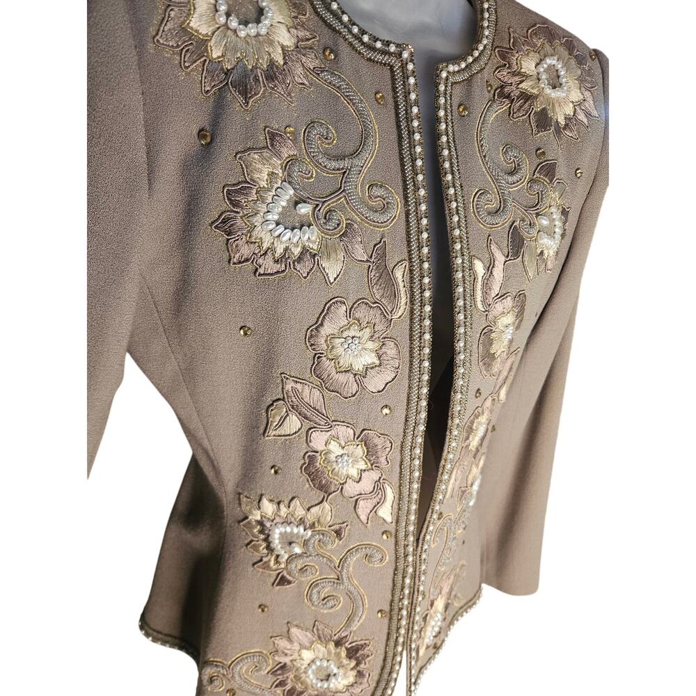 Nolan Miller Taupe Blush Beaded Jacket Sz 6 Embroidered Lined Vintage - Picture 5 of 11